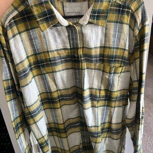 American Eagle Outfitters Green and Yellow Plaid Flannel